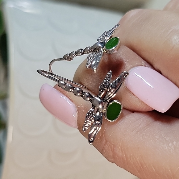 Green Dragonfly Wire Drop Earrings - Picture 4 of 6